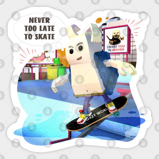 Bunny skate white rabbit skater, never too late Sticker by Nakano_boy